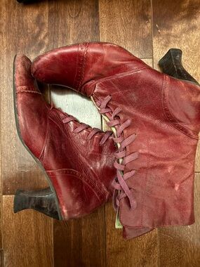 Miz Mooz Burgundy Leather Lace-Up Ankle Boots